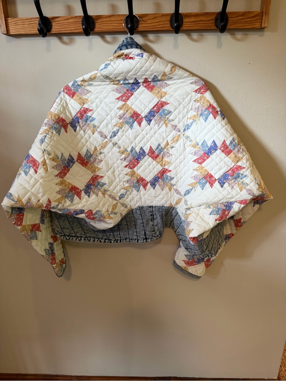 🤍🧥 Blank NYC Quilted Patchwork Jacket | Cream & Denim Trim | Size L 🧥🤍 - Picture 2 of 7
